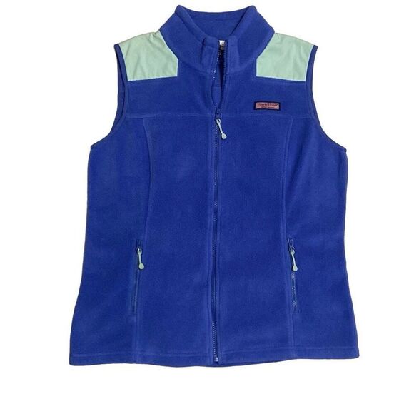 Vineyard Vines Blue and Mint Green Full Zip Fleece Vest Women Size Medium EUC - Picture 1 of 12